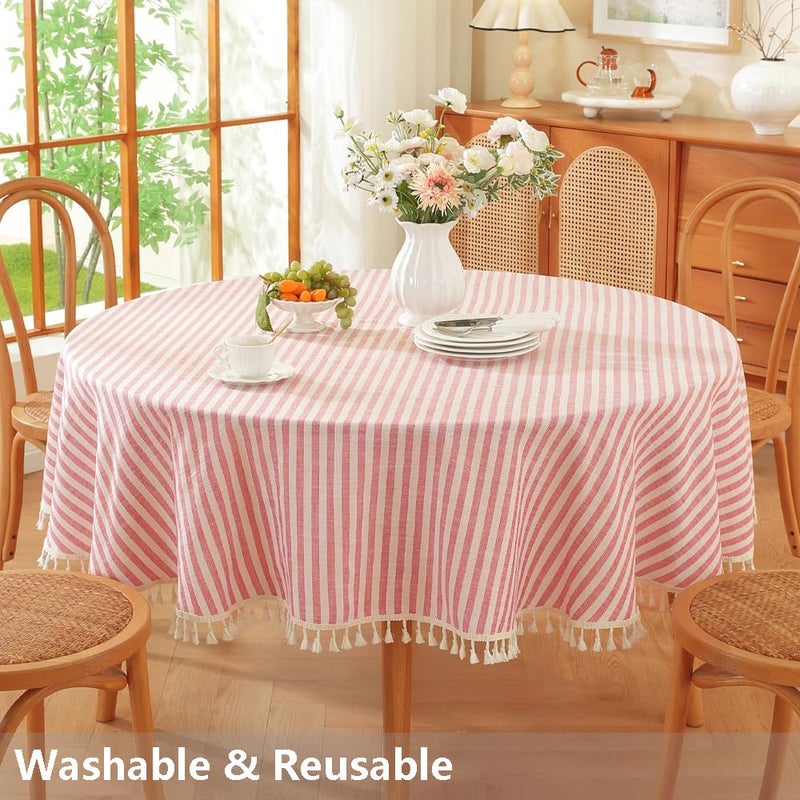 TruDelve Round Tablecloth 60 Inch Red and White Striped Cloth Tablecloths Circle Outdoor Picnic Table Cloth Round Cover (Red,60",Round) - Image 5